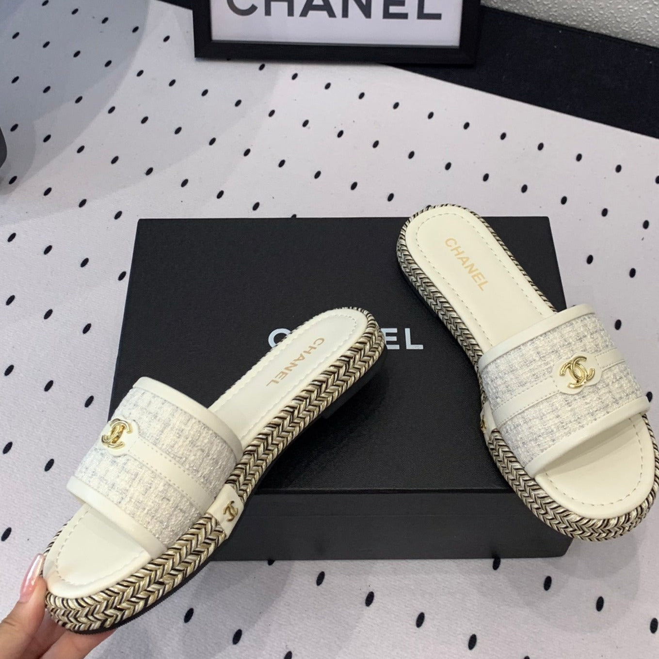 CHANEL Double  Women White Slippers Calfskin