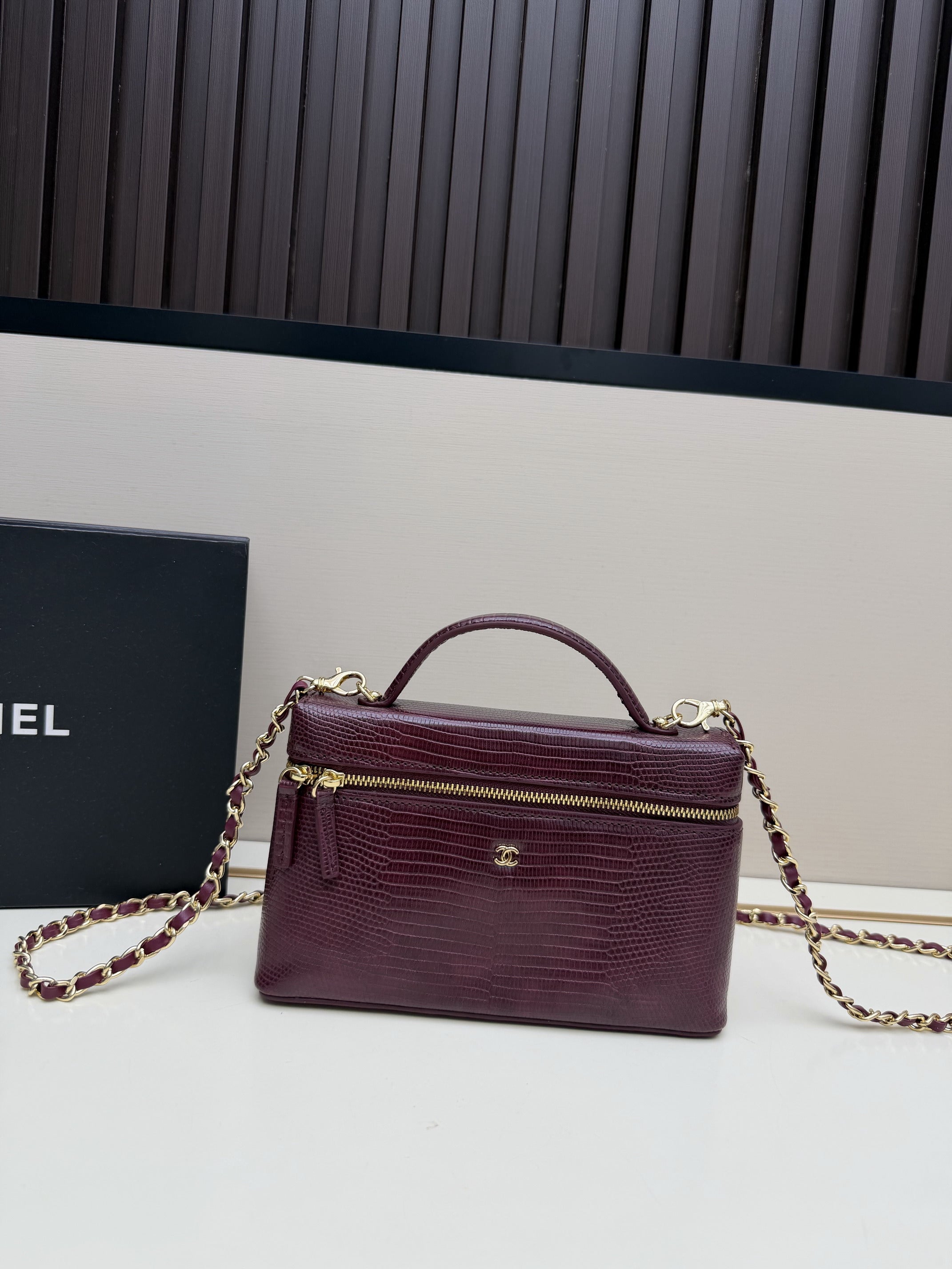 Chanel Lizard-Embossed Vanity Top Handle Bag in Bordeaux