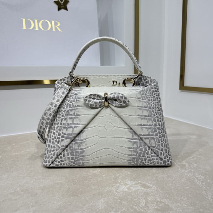Luxury Crocodile-Embossed Leather Top Handle Bag