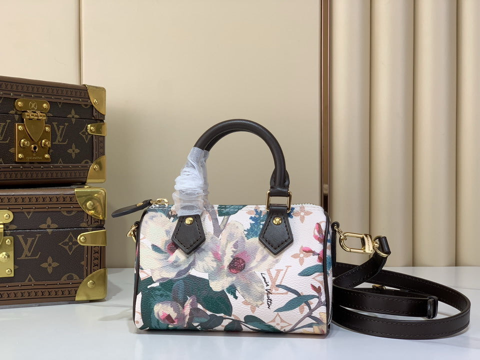 Floral Mini Speedy Bag with Shoulder Strap