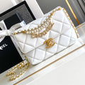 CHANEL MINI 20 FLAP BAG IN WHITE LAMBSKIN GOLD HARDWARE